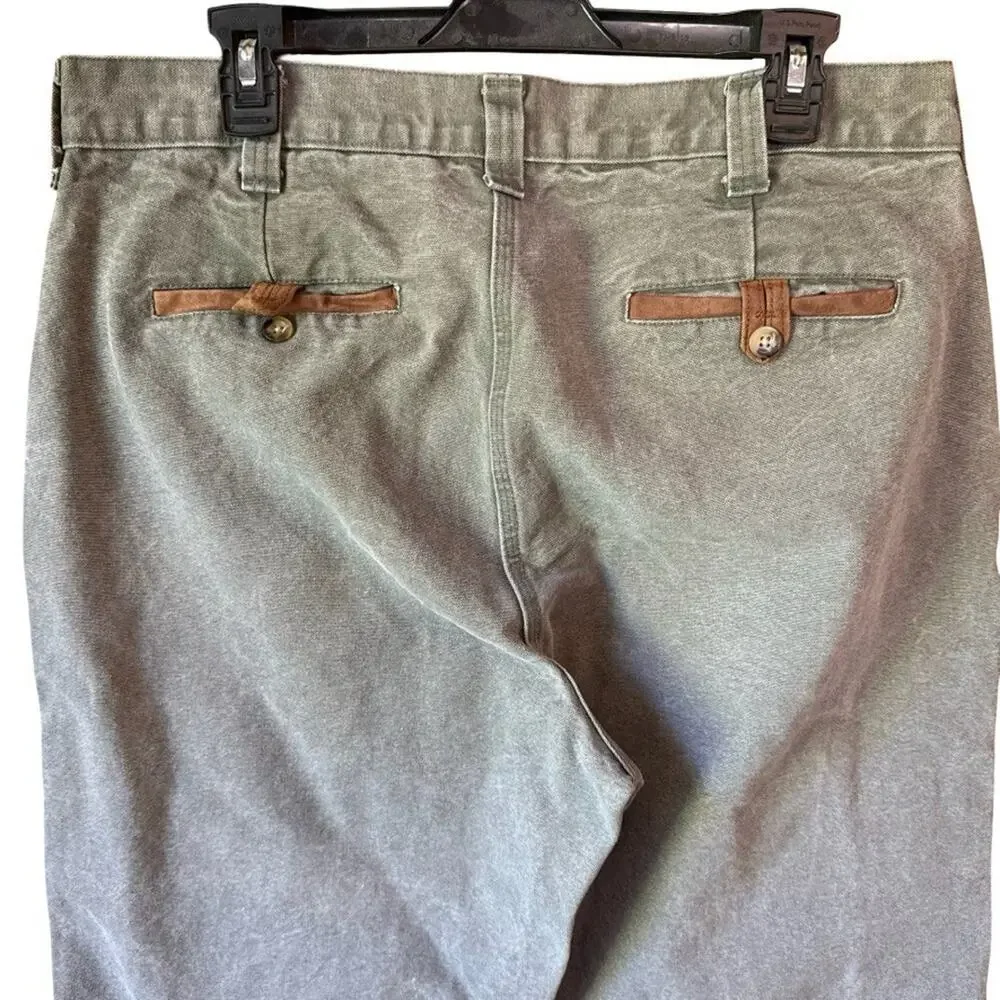 Orvis Vintage Duck Canvas Thick Green Pants Hiking Camping Workwear Mens 36 x 31